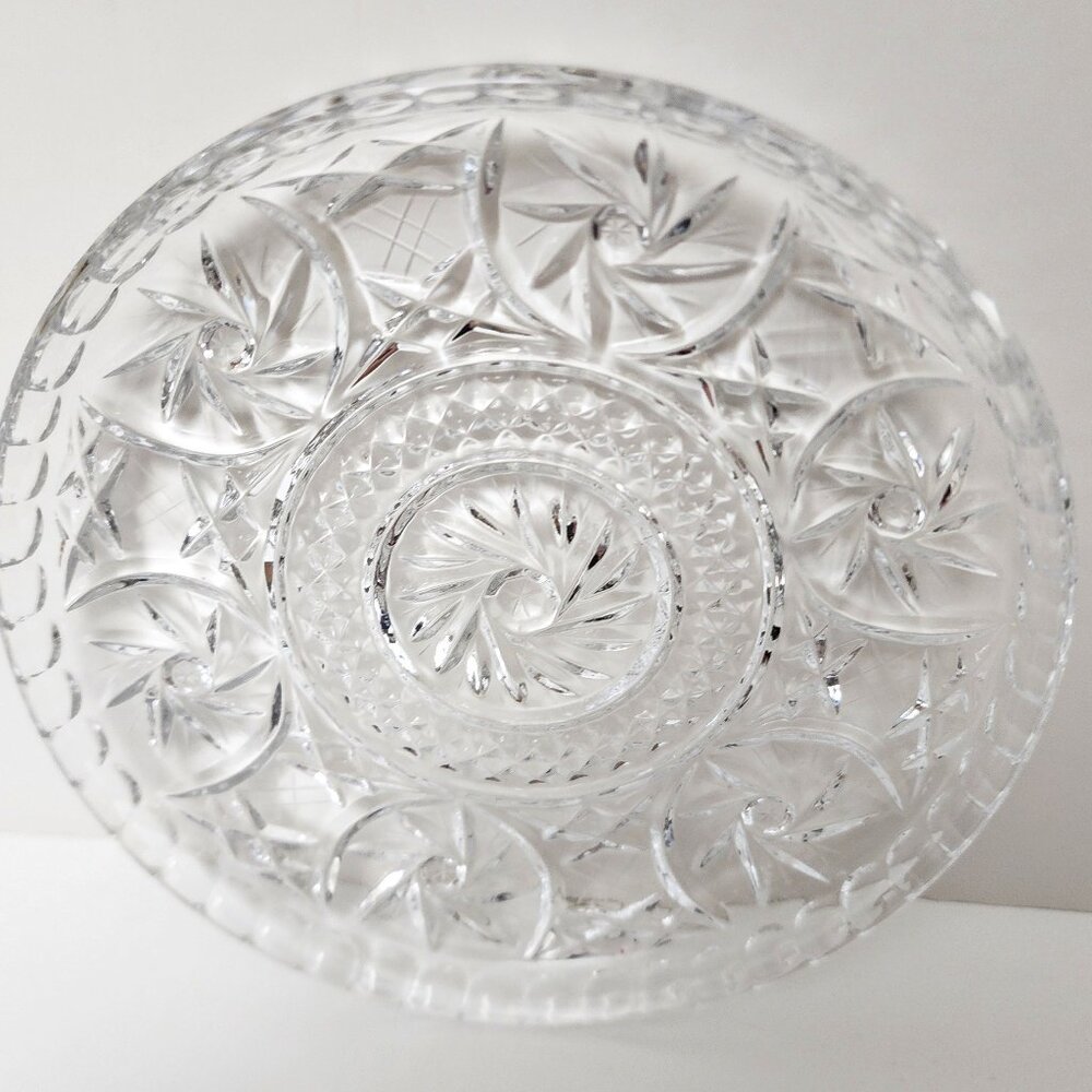 Antique Bohemian Czech Pinwheel Design Cut Crystal Decorative Luncheon 6" Plate - Picture 9 of 15
